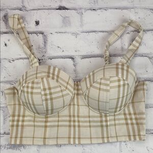 Elegant Plaid Cream and Tan Women's Bustier